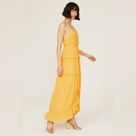 Slate and Willow Yellow Tiered Maxi Dress. Small - Picture 2 of 8